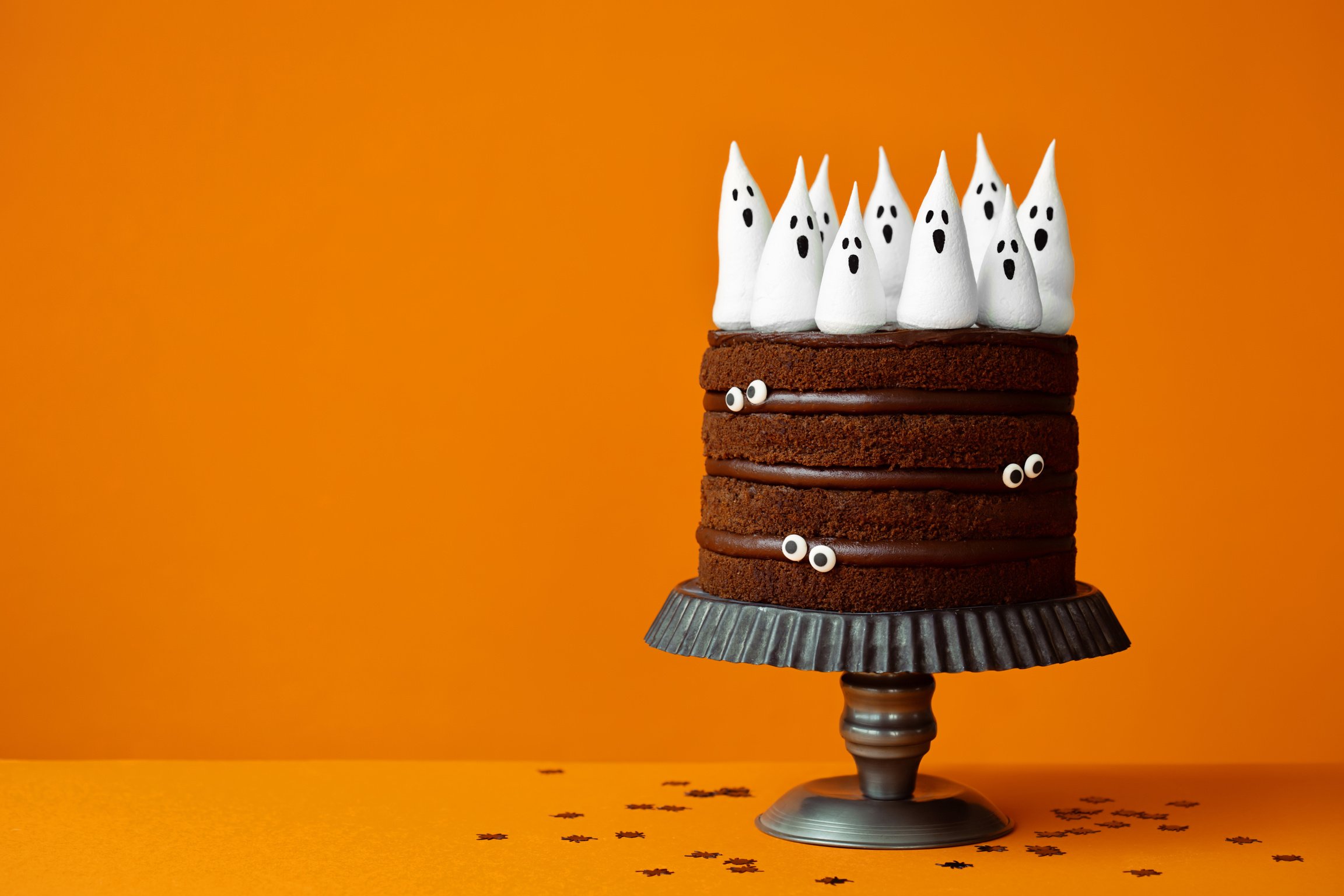 Halloween Cake with Spooky Meringue Ghosts